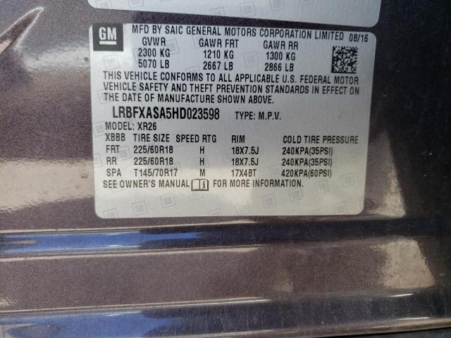 LRBFXASA5HD023598 - 2017 BUICK ENVISION PREFERRED PURPLE photo 14