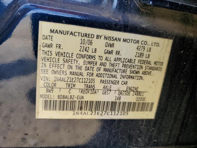 1N4AL21E27C112105 - 2007 NISSAN ALTIMA 2.5 BLUE photo 12