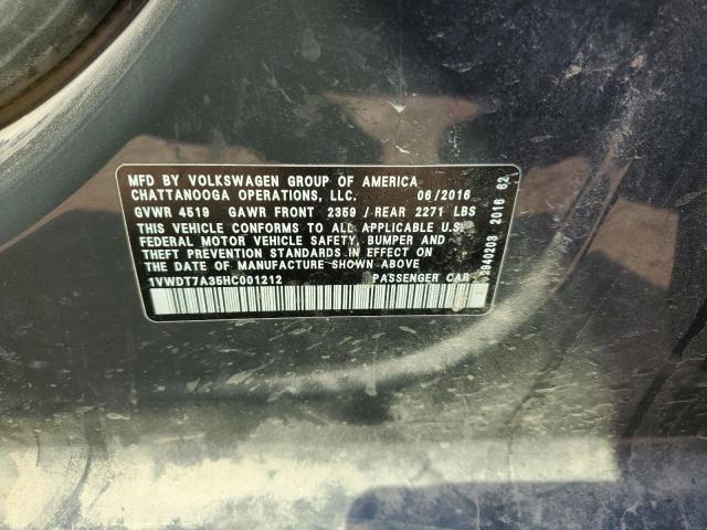 1VWDT7A35HC001212 - 2017 VOLKSWAGEN PASSAT R-LINE Մոխրագույն լուսանկար 12