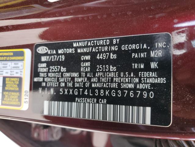 5XXGT4L38KG376790 - 2019 KIA OPTIMA LX 栗色 照片 12