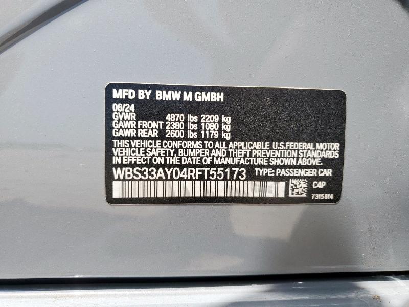 WBS33AY04RFT55173 - 2024 BMW M3 COMPETITION GRAY photo 12
