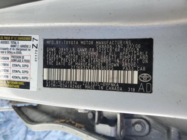 2T1KR32E56C590025 - 2006 TOYOTA COROLLA MA XR SILVER photo 12