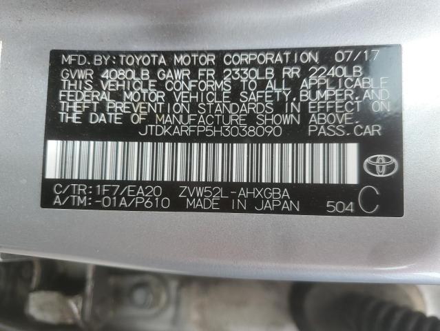 JTDKARFP5H3038090 - 2017 TOYOTA PRIUS PRIM 银色 照片 12