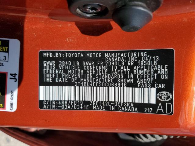 2T1BU4EE5DC068816 - 2013 TOYOTA COROLLA BASE 橙色 照片 12