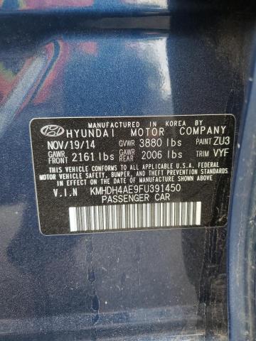 KMHDH4AE9FU391450 - 2015 HYUNDAI ELANTRA SE BLUE photo 12