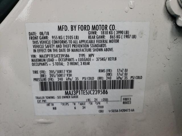 MAJ3P1TE5JC239586 - 2018 FORD ECOSPORT SE WHITE photo 13