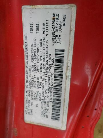 5TESM92N64Z369736 - 2004 TOYOTA TACOMA XTRACAB PRERUNNER წითელი ფოტო 12