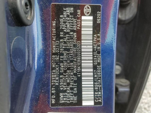 4T1BK1EB8DU025323 - 2013 TOYOTA AVALON BASE BLUE photo 12