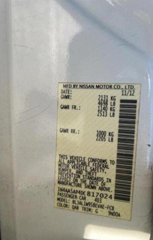 1N4AA5AP4DC817024 - 2013 NISSAN MAXIMA S أبيض صورة 10