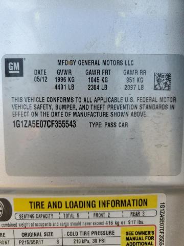 1G1ZA5E07CF355543 - 2012 CHEVROLET MALIBU LS SILVER photo 12