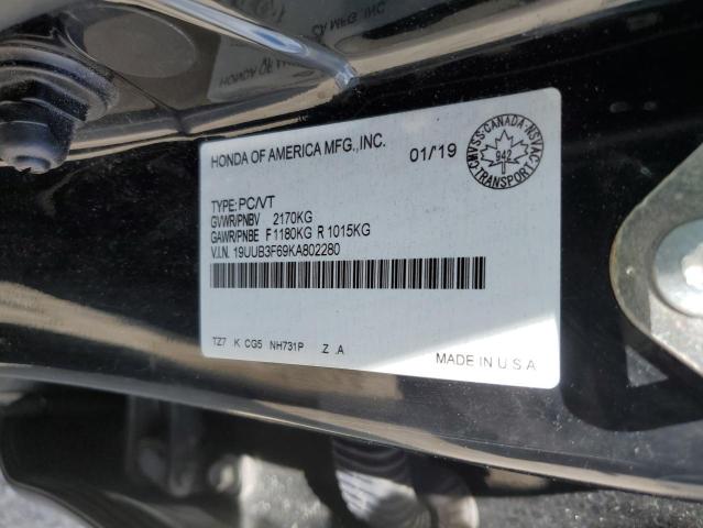 19UUB3F69KA802280 - 2019 ACURA TLX TECHNOLOGY შავი ფოტო 12