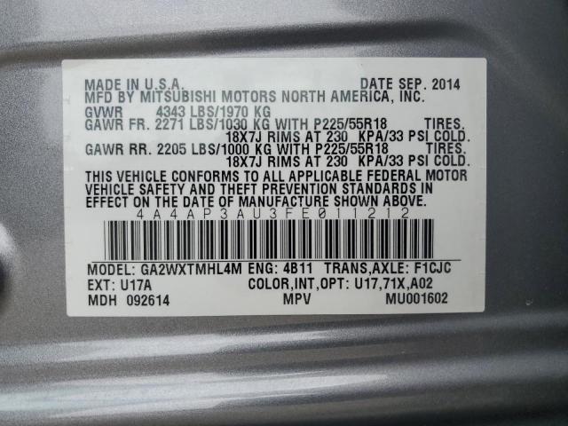 4A4AP3AU3FE011212 - 2015 MITSUBISHI OUTLANDER ES GRAY photo 13