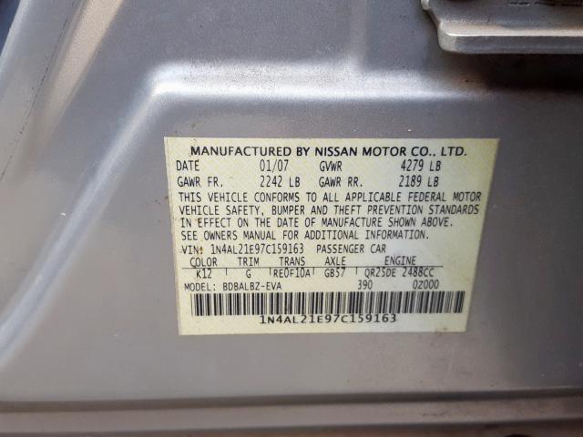 1N4AL21E97C159163 - 2007 NISSAN ALTIMA 2.5  photo 10