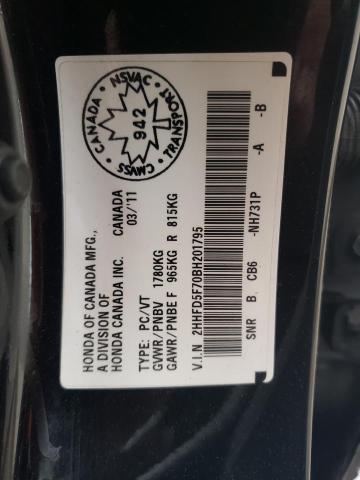 2HHFD5F70BH201795 - 2011 ACURA CSX TECHNOLOGY BLACK photo 12