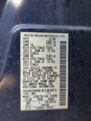 5N1AR18U66C628963 - 2006 NISSAN PATHFINDER LE 蓝色 照片 13