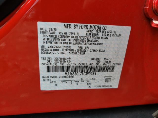 MAJ6S3GL7LC390285 - 2020 FORD ECOSPORT SE Kırmızı fotoğraf 12