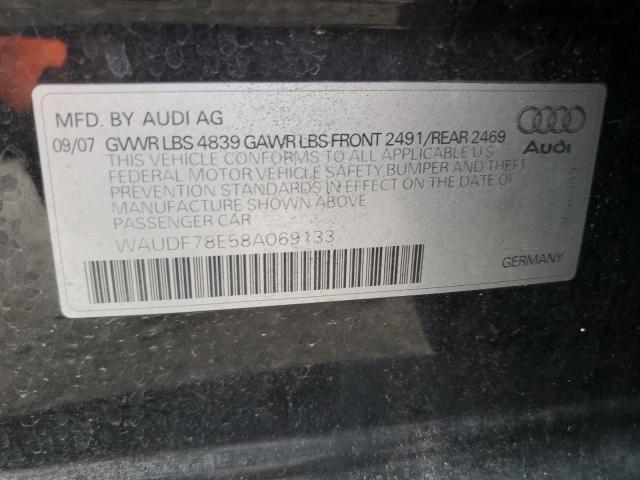 WAUDF78E58A069133 - 2008 AUDI A4 2.0T QUATTRO BLACK photo 12