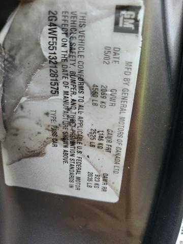 2G4WF551321281575 - 2002 BUICK REGAL GS GRAY photo 12