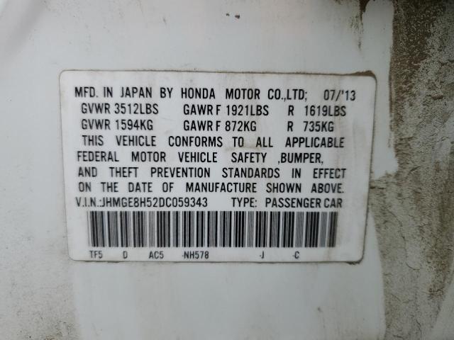 JHMGE8H52DC059343 - 2013 HONDA FIT SPORT თეთრი ფოტო 13