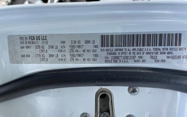 1C6RR6TT1KS613197 - 2019 RAM 1500 CLASS SLT WHITE photo 10