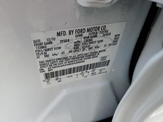 2FMDK4AK9BBA58656 - 2011 FORD EDGE SPORT WHITE photo 12