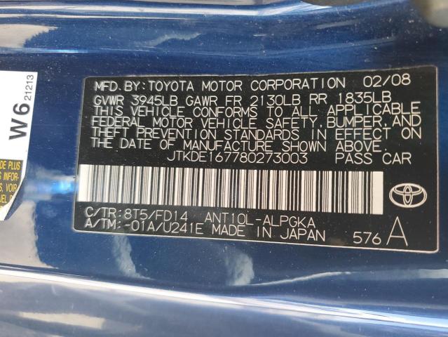 JTKDE167780273003 - 2008 TOYOTA SCION TC Mavi foto 12