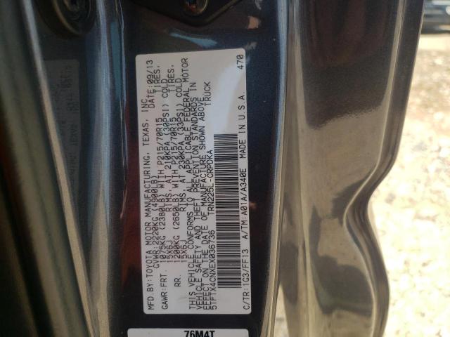 5TFTX4CNXEX036736 - 2014 TOYOTA TACOMA ACCESS CAB ნაცრისფერი ფოტო 12