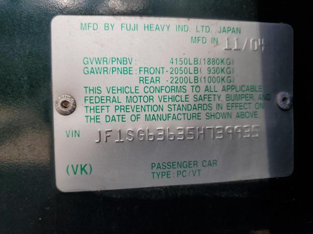 JF1SG63635H739935 - 2005 SUBARU FORESTER 2.5X GREEN photo 13