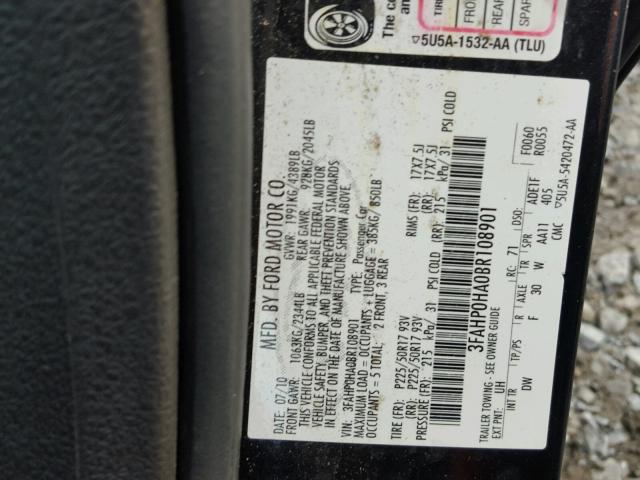 3FAHP0HA0BR108901 - 2011 FORD FUSION SE  photo 10