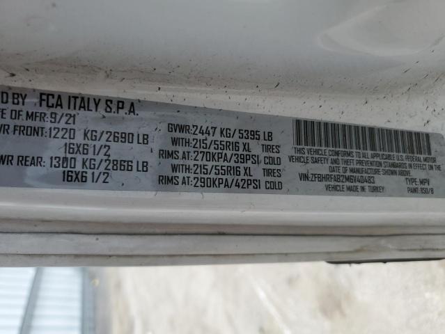 ZFBHRFAB2M6V40483 - 2021 RAM PROMASTER თეთრი ფოტო 12