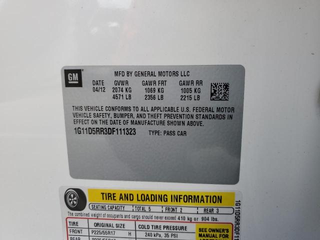 1G11D5RR3DF111323 - 2013 CHEVROLET MALIBU 1LT WHITE photo 12