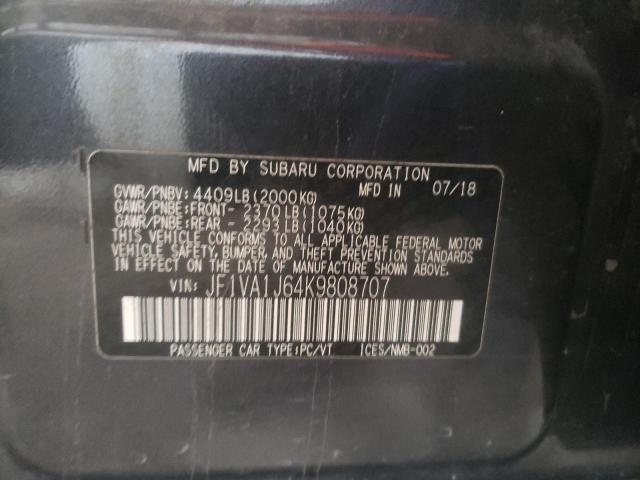 JF1VA1J64K9808707 - 2019 SUBARU WRX LIMITED GRAY photo 12