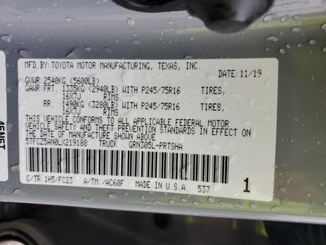 5TFCZ5AN0LX219188 - 2020 TOYOTA TACOMA DOUBLE CAB 灰色 照片 13
