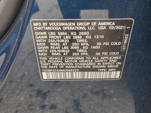 1V2BP2CAXMC566223 - 2021 VOLKSWAGEN ATLAS SEL BLUE photo 14