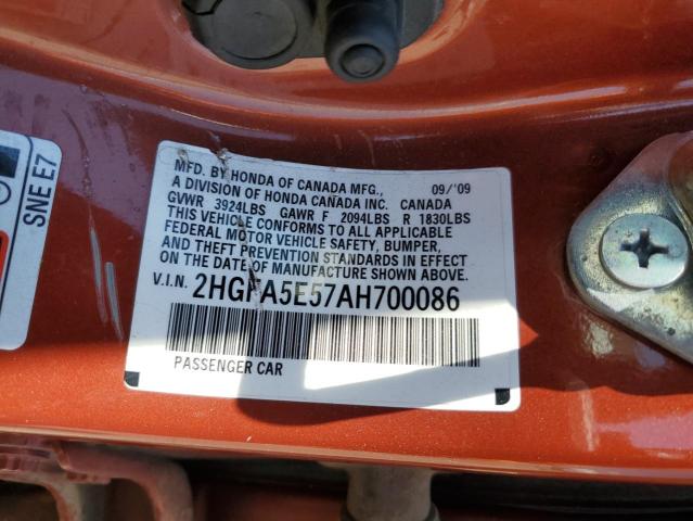 2HGFA5E57AH700086 - 2010 HONDA CIVIC SI ORANGE photo 13