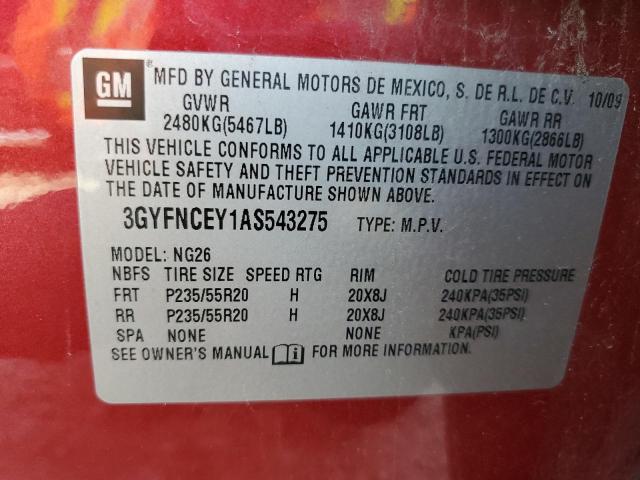 3GYFNCEY1AS543275 - 2010 CADILLAC SRX PREMIUM COLLECTION RED photo 13