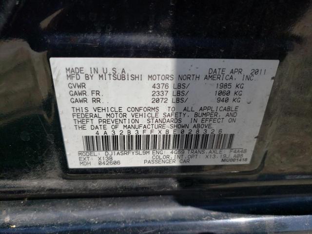 4A32B3FFXBE028326 - 2011 MITSUBISHI GALANT ES BLACK photo 12