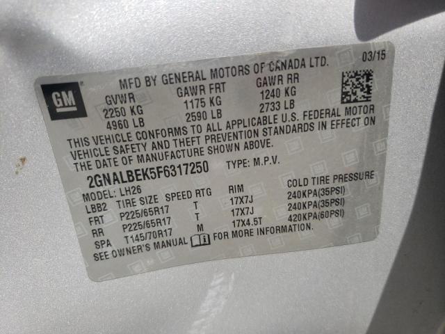 2GNALBEK5F6317250 - 2015 CHEVROLET EQUINOX LT SILVER photo 10