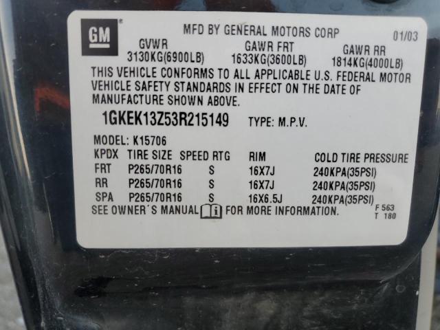 1GKEK13Z53R215149 - 2003 GMC YUKON BLACK photo 13