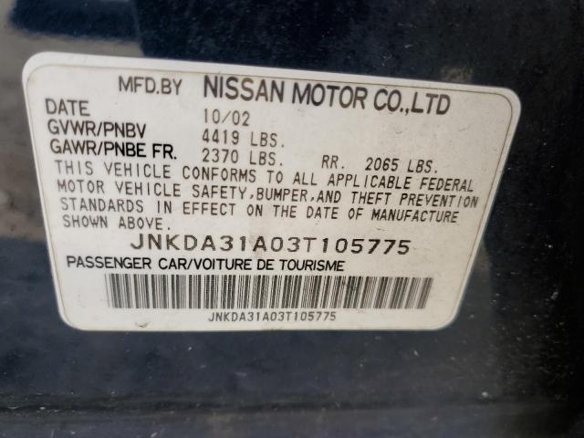 JNKDA31A03T105775 - 2003 INFINITI I35 BLUE photo 12