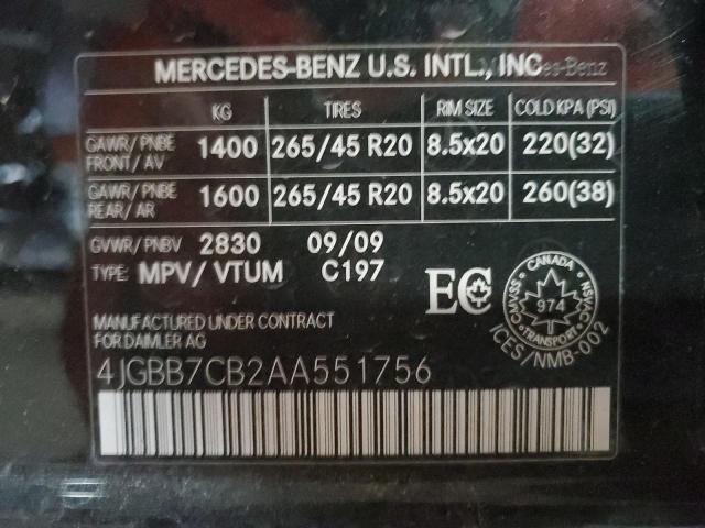 4JGBB7CB2AA551756 - 2010 MERCEDES-BENZ ML 550 4MATIC BLACK photo 13