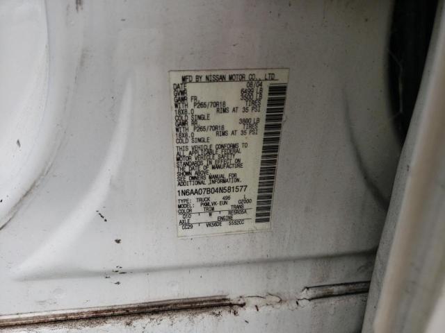 1N6AA07B04N581577 - 2004 NISSAN TITAN XE WHITE photo 12