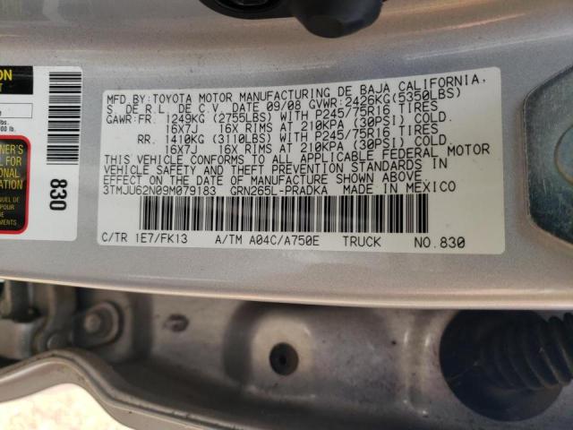 3TMJU62N09M079183 - 2009 TOYOTA TACOMA DOUBLE CAB PRERUNNER SILVER photo 12