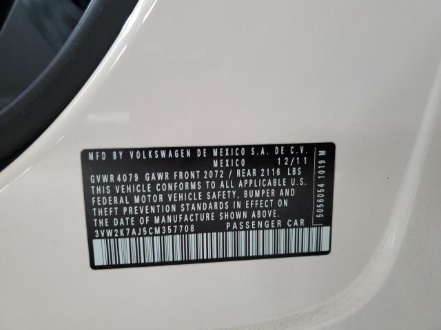 3VW2K7AJ5CM357708 - 2012 VOLKSWAGEN JETTA BASE 白色 照片 12