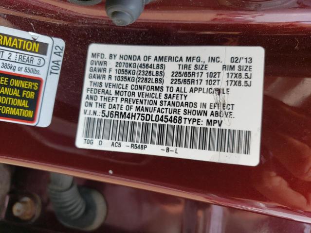 5J6RM4H75DL045468 - 2013 HONDA CR-V EXL BURGUNDY photo 13