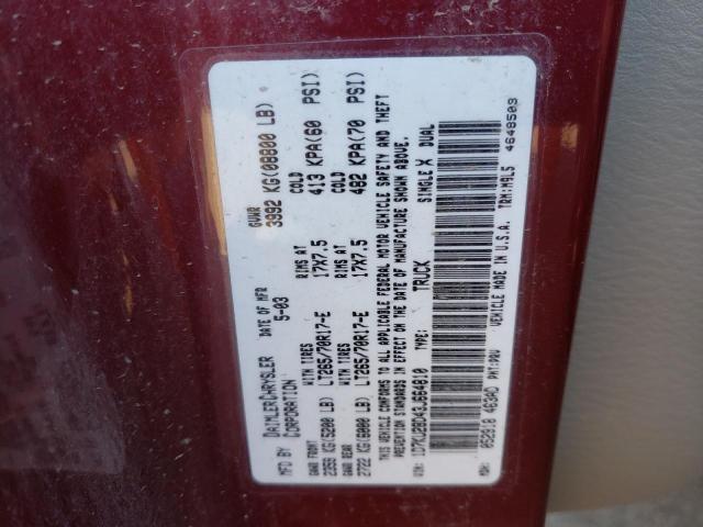 1D7KU28D43J664810 - 2003 DODGE RAM 2500 ST BURGUNDY photo 12