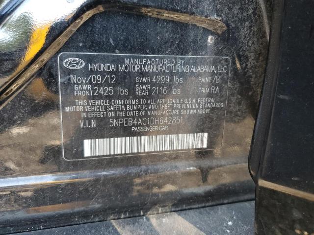 5NPEB4AC1DH642851 - 2013 HYUNDAI SONATA GLS BLACK photo 12