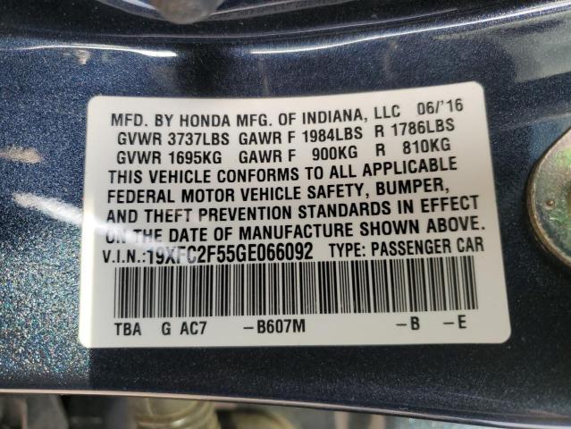 19XFC2F55GE066092 - 2016 HONDA CIVIC LX BLUE photo 12