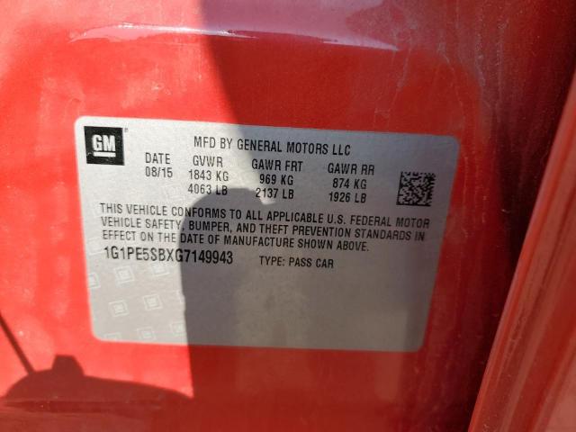 1G1PE5SBXG7149943 - 2016 CHEVROLET CRUZE LIMI LT RED photo 12