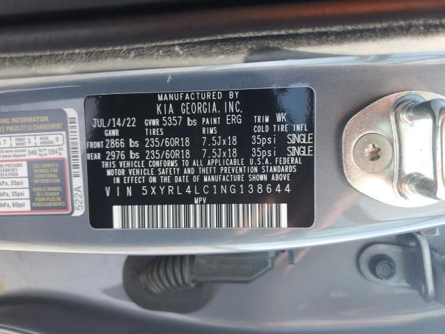 5XYRL4LC1NG138644 - 2022 KIA SORENTO S SILVER photo 13